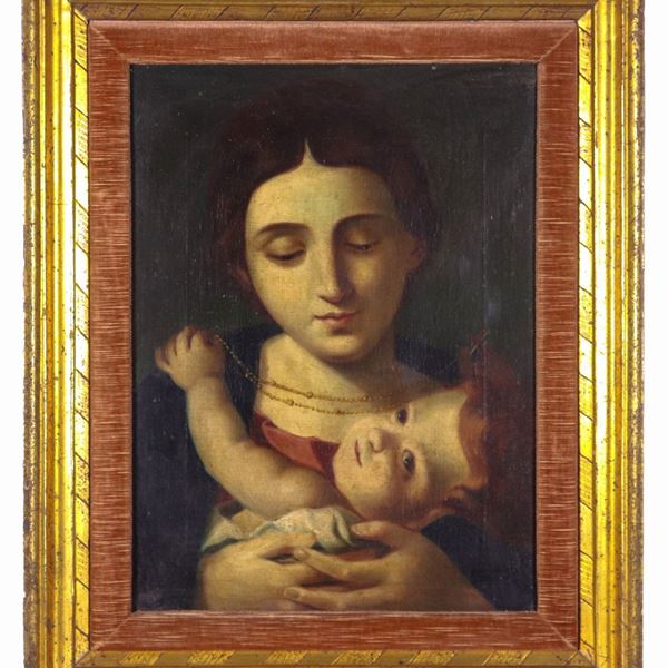 Scuola Italiana Fine XVIII Secolo - "Madonna con Bambino", piccolo dipinto ad olio su tela