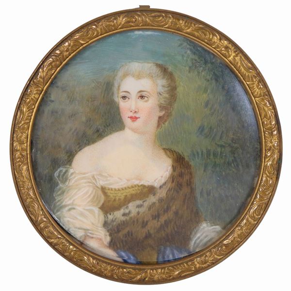 "Ritratto di nobildonna", antica miniatura dipinta, XIX Secolo