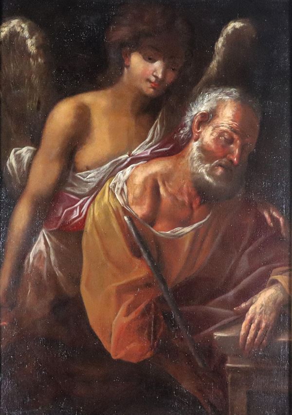 Francesco Fracanzano - Bottega di. "Il sogno di San Giuseppe", pregevole dipinto ad olio su tela