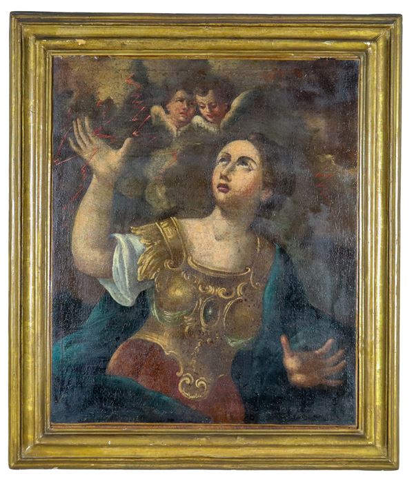 Scuola Emiliana Inizio XVIII Secolo - "Santa Irene di Tessalonica", dipinto ad olio su tela 