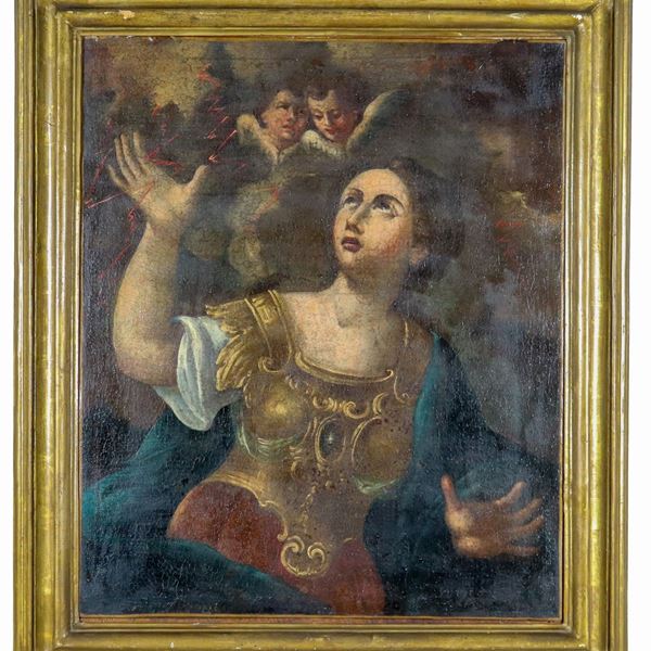 Scuola Emiliana Inizio XVIII Secolo - "Santa Irene di Tessalonica", dipinto ad olio su tela 