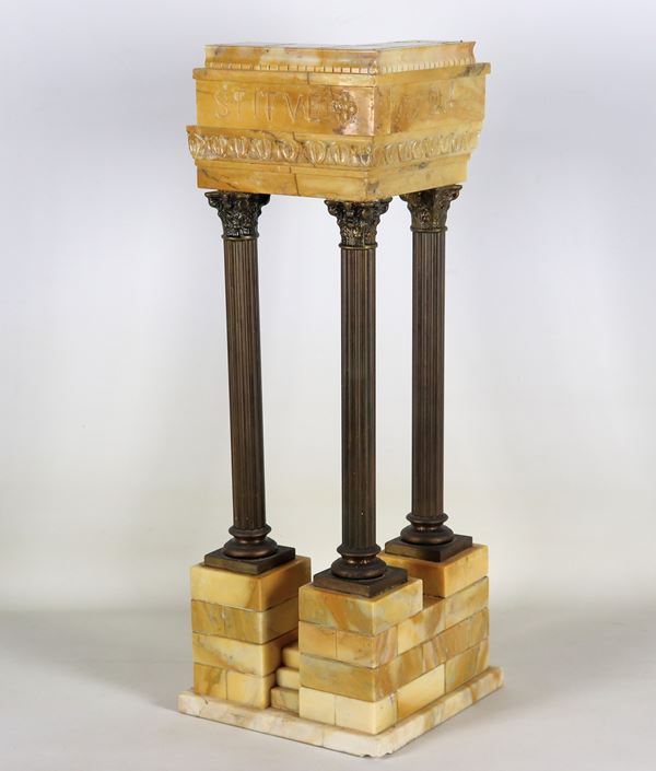 "Il Tempio di Vespasiano e Tito", modello in marmo giallo con colonne in bronzo patinato