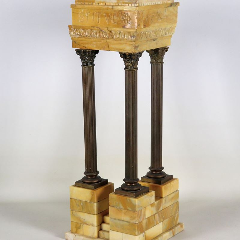 "Il Tempio di Vespasiano e Tito", modello in marmo giallo con colonne in bronzo patinato