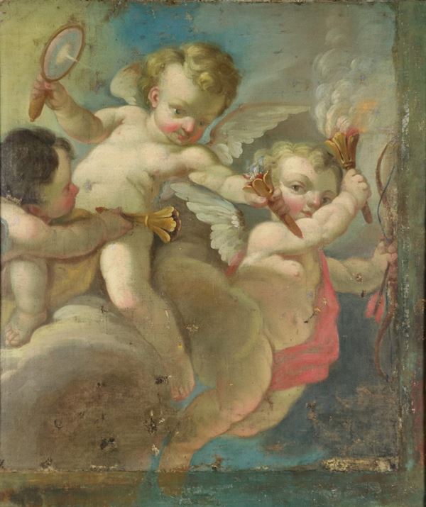 Scuola Romana Inizio XVIII Secolo - "Allegory of putti", oil painting on canvas