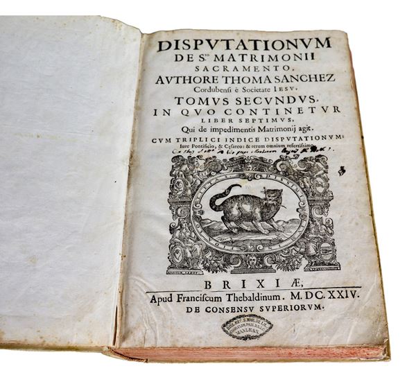Antico tomo  "DISPVTATIONVM DE S.to MATRIMONII SACRAMENTO. AVTHORE THOMA SANCHEZ . ANNO 1624". Difetti
