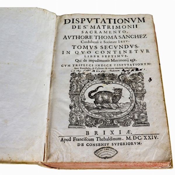 Ancient tome "DISPVTATIONVM DE S.to MATRIMONII SACRAMENTO. AVTHORE THOMA SANCHEZ . ANNO 1624". Defects