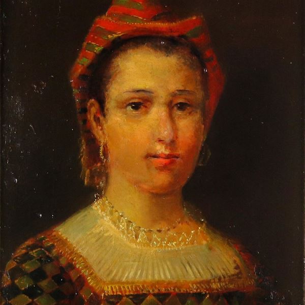 Scuola Francese XVIII Secolo - "Ritratto di giovane ragazza", piccolo dipinto ad olio su tavola. Lievi difetti alla base della tavola