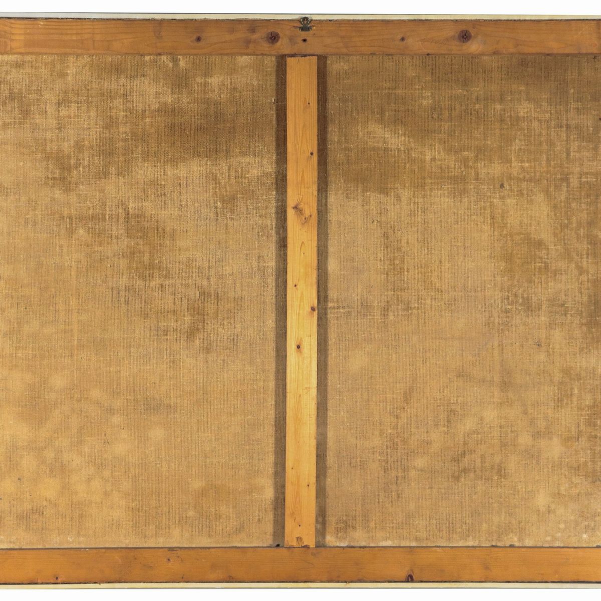 "Paesaggio con castello, viandanti e corso d'acqua", dipinto ad olio su tela