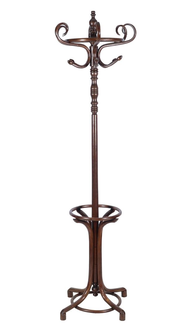 Coat stand with umbrella stand in turned wood from the Tonet line