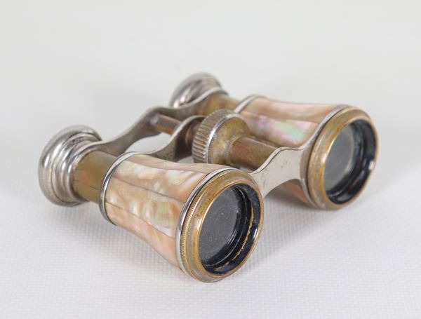 Antique opera binoculars covered in mother-of-pearl