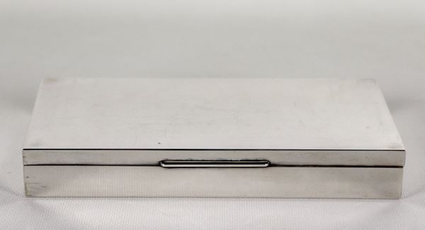 Rectangular silver cigarette box with wooden interior