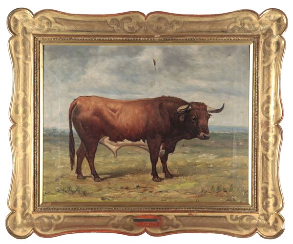 Julia y Carrere Luis documentato a Madrid dal 1892 al 1910 - Signed lower right. “Bull”, oil painting on canvas with two defects