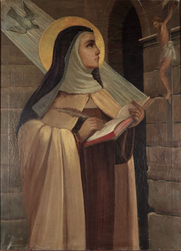 Scuola Italiana XIX Secolo - “Saint Catherine of Siena", oil painting on canvas