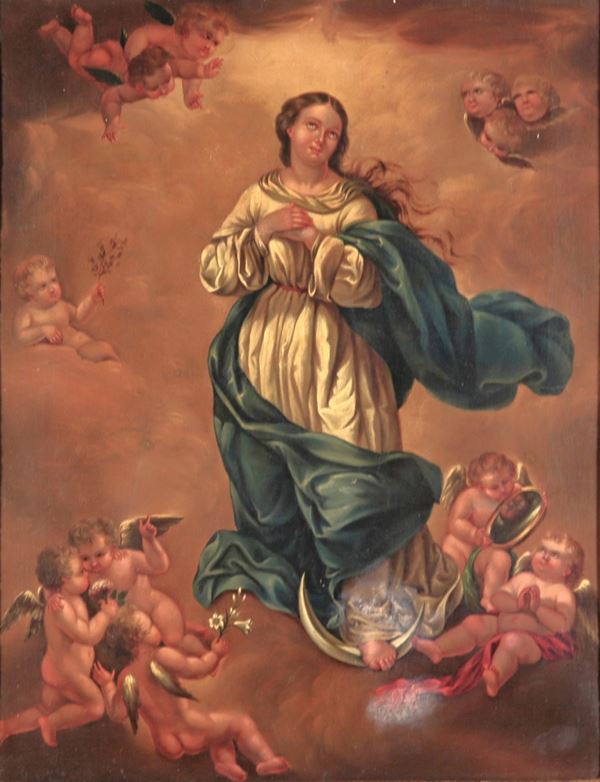 Scuola Emiliana Seconda Met&#224; del XVIII Secolo - "The Immaculate Conception", oil painting on canvas