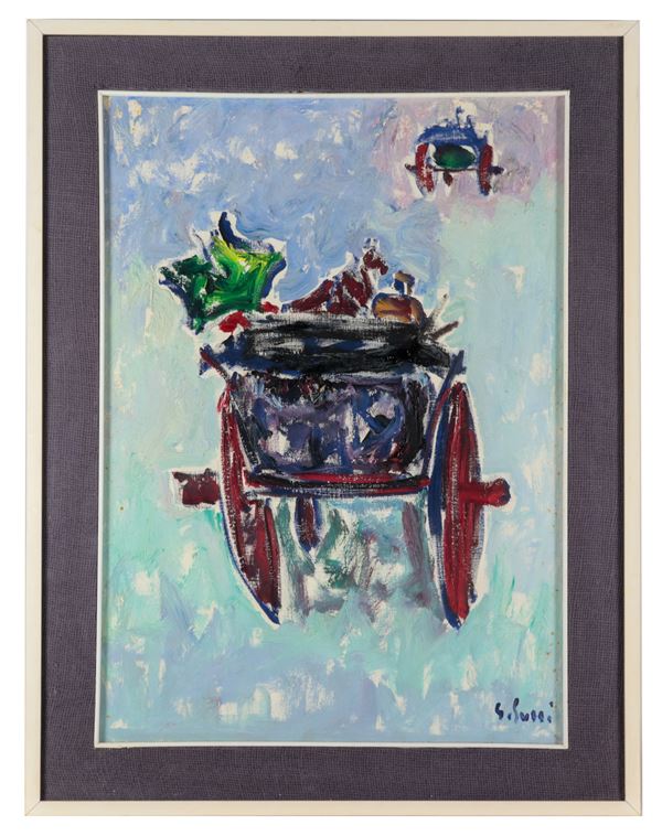 Giuseppe Succi - Firmato. "Le carrozzelle", dipinto ad olio su tela