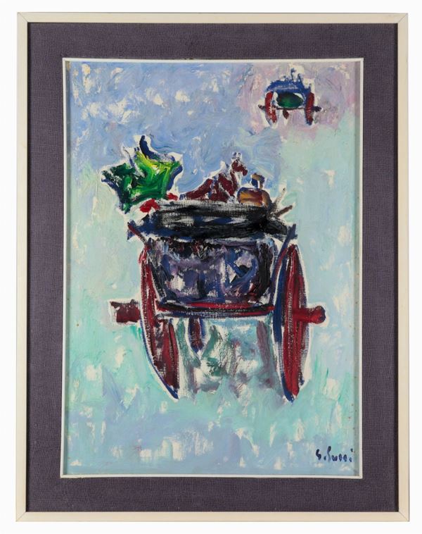 Giuseppe Succi - Signed. "The carriages", oil painting on canvas
