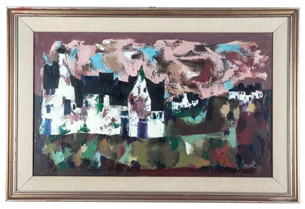 Renato Bussi - Firmato e sul retro datato 1964. "Dinard Bretagna", dipinto ad olio su tela