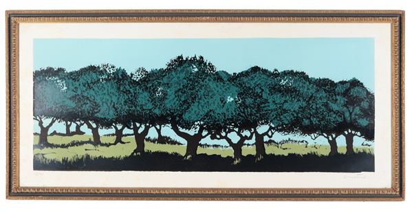 Enotrio Pugliese - "Olive trees", color lithograph on 16/30 multiple paper