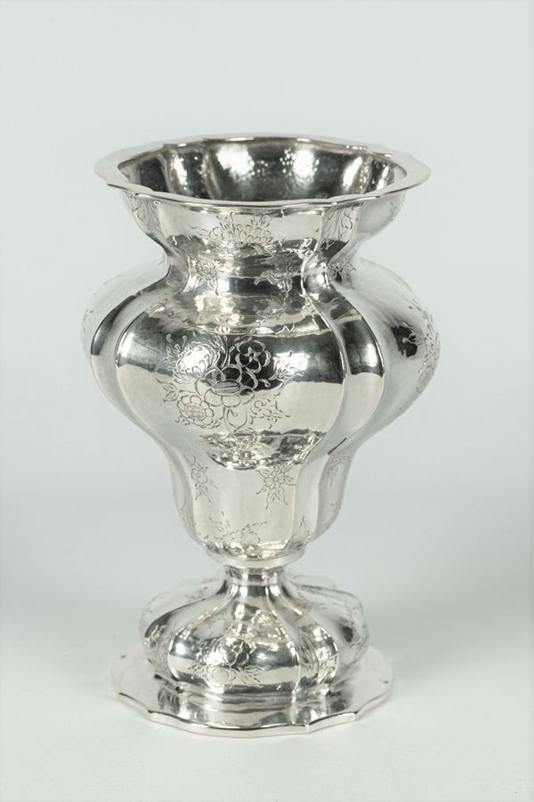 Small silver vase in the shape of an amphora