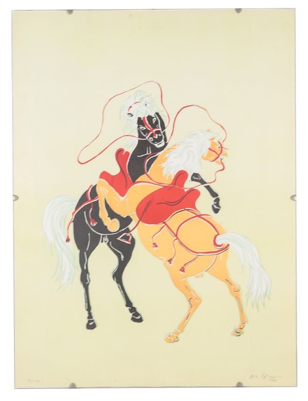 Aldo Pagliacci - Firmata e datata 1969. "Puledri", litografia a colori su carta multiplo 19/100
