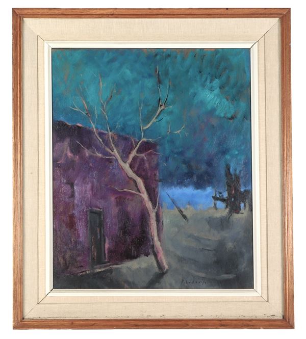 Felice Ludovisi - Firmato. "Paesaggio autunnale", dipinto ad olio su tela