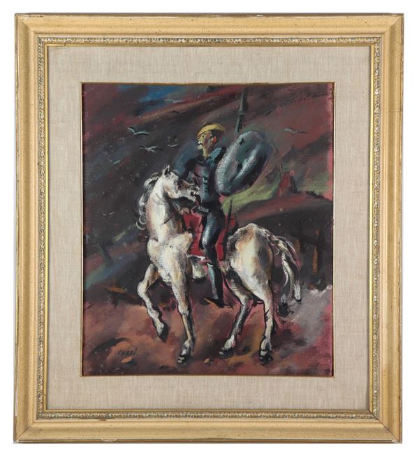 Luigi Surdi - Signed. "Don Quixote", small oil painting