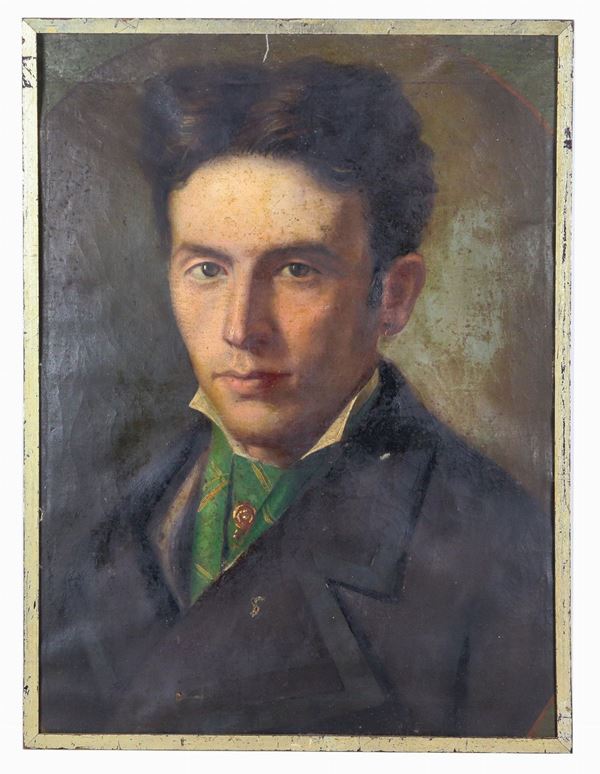 Pittore Italiano Fine XIX Secolo - "Portrait of a young nobleman", small oil painting on canvas applied to cardboard