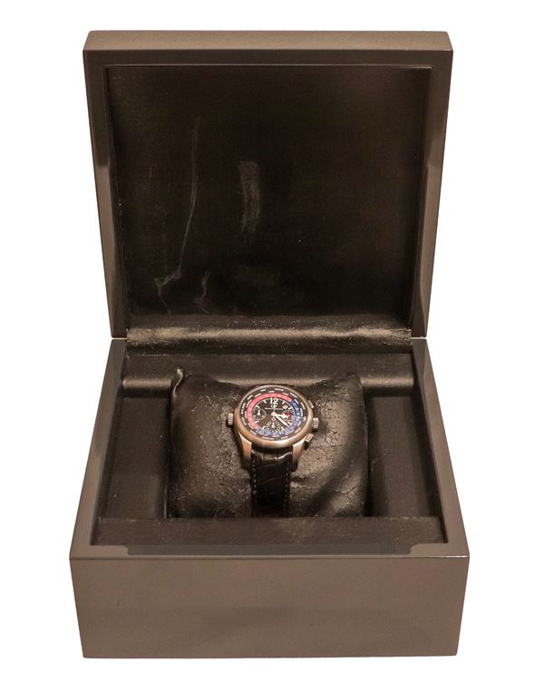 Girard-Perregaux ww.tc wrist chronograph in titanium, with automatic winding and world time indication. Ref. 4980 Ti N. 1068, original box and guarantee
