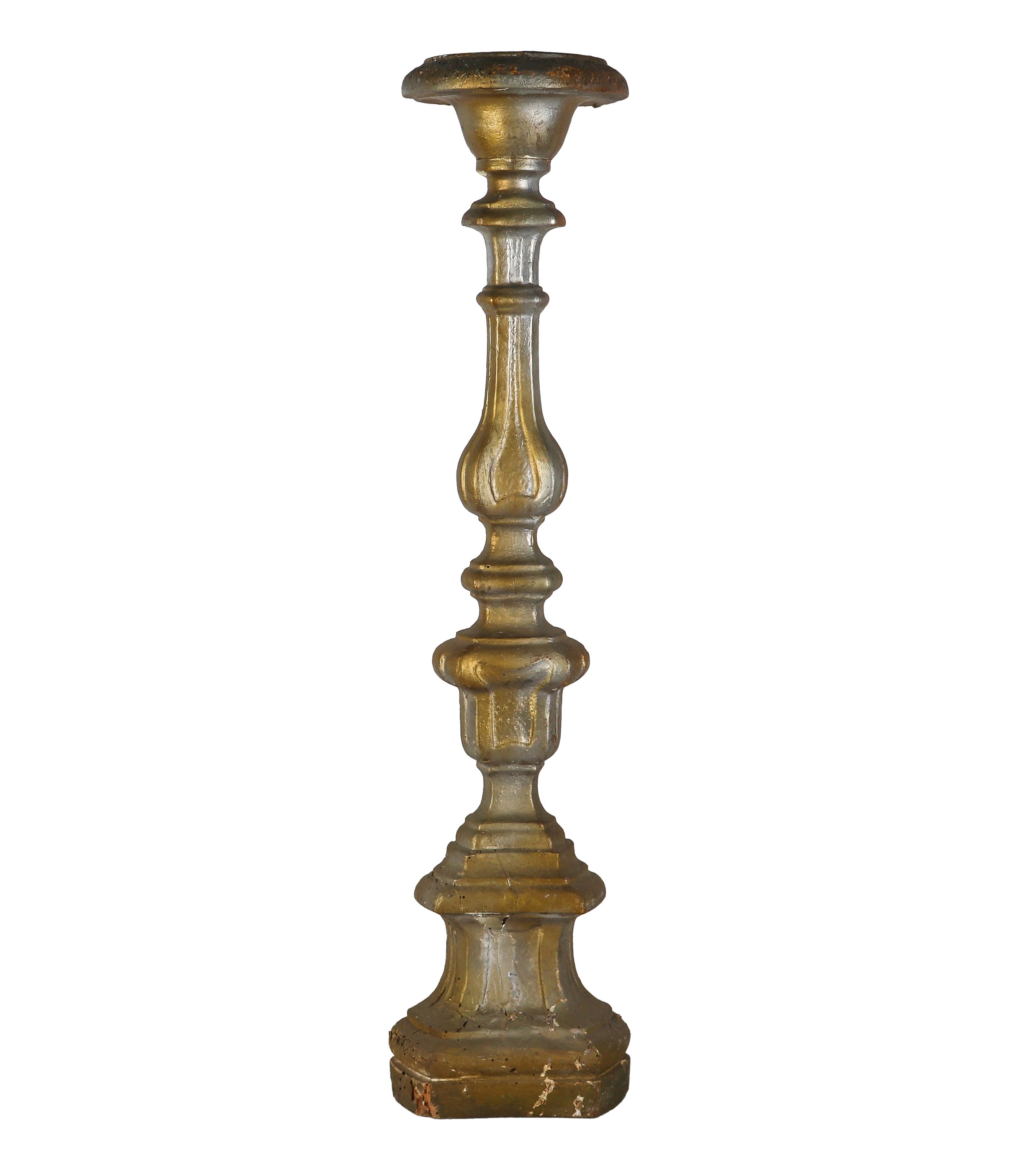 Torciere di linea Luigi XIV in legno argentato, difetti