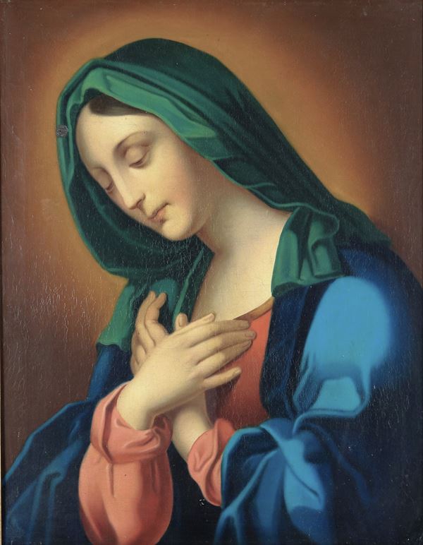 Scuola Bolognese Inizio XIX Secolo - "Madonna in preghiera" dipinto ad olio su tela, lieve difetto alla tela