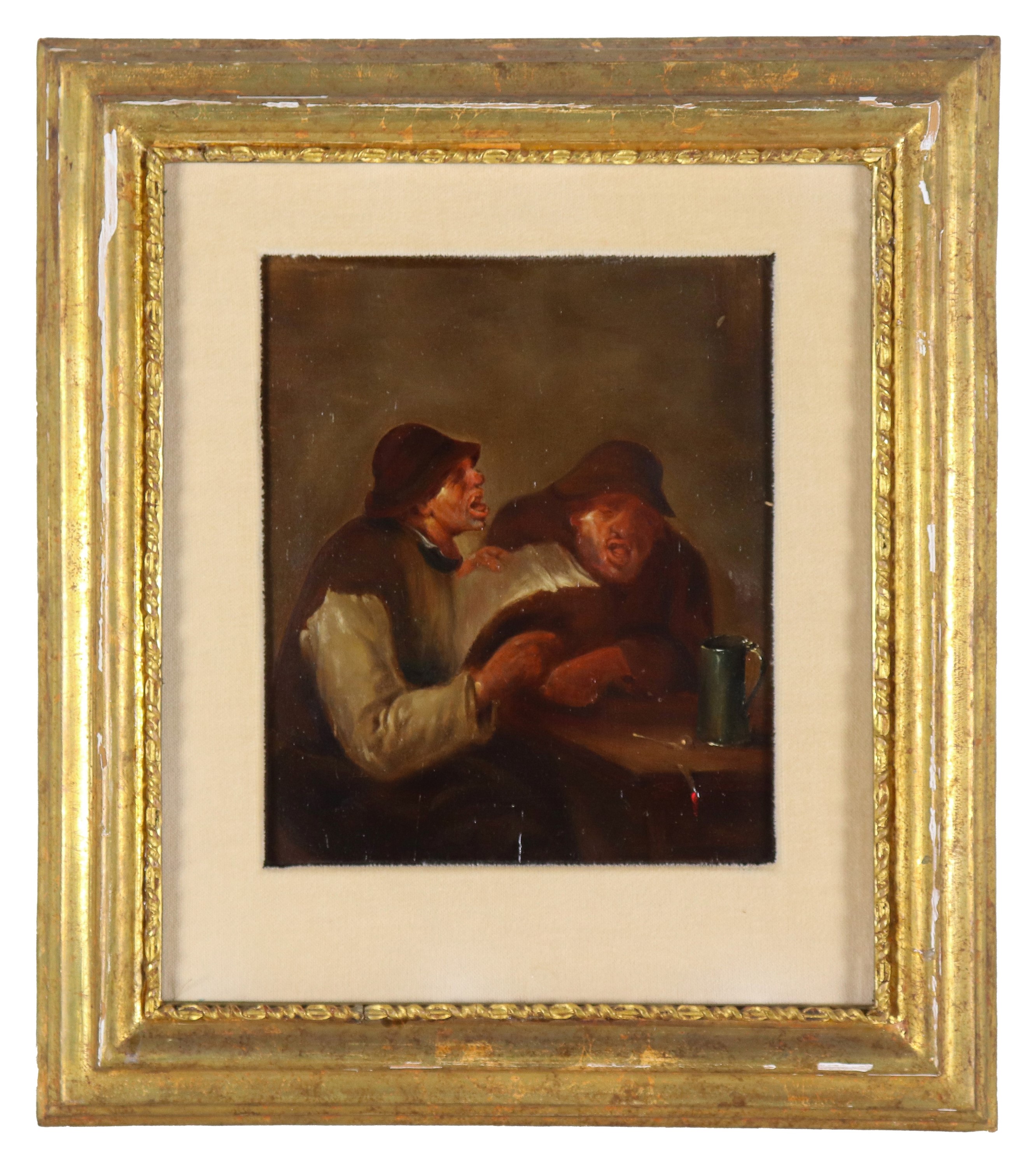 "Interno con bevitori", piccolo dipinto ad olio su tavoletta