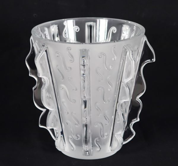 Swing vase in French Lalique crystal with relief decorations