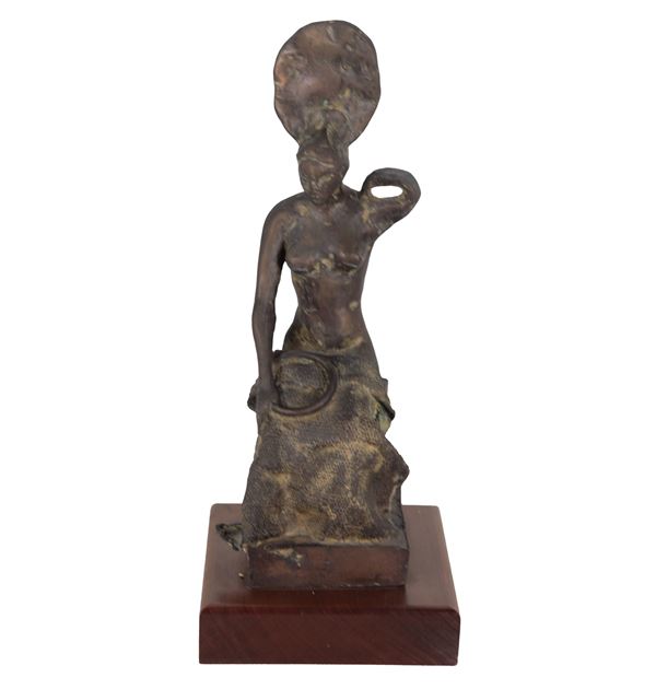 Ugo Attardi - "Penelope", multiple bronze sculpture 111/250, square wooden base
