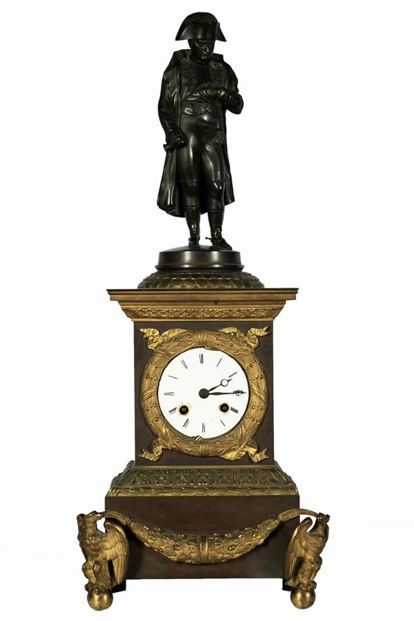 Empire table clock with small &quot;Napoleon&quot; sculpture