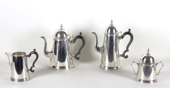 Smooth silver coffee service with ebonized wooden handles (4 pcs), gr. 1900