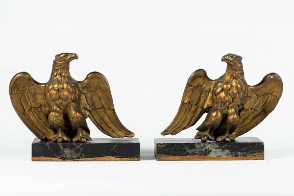 Pair of gilded wood carvings &quot;Eagles&quot;