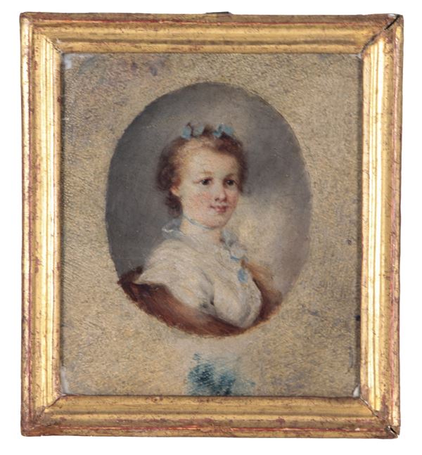 Antica miniatura ovale "Ritratto di giovane lady", dipinta ad olio. Inghilterra Fine XVIII Secolo