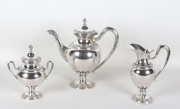 Chiseled and embossed silver coffee service with Empire motifs (3 pcs), gr. 980