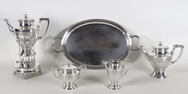 Liberty coffee service in silvered metal, embossed and chiseled (5 pcs)