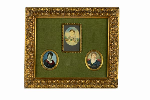 Three painted miniatures &quot;Little girl and young noblemen&quot;