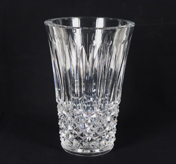 Trumpet vase in Saint Louis French diamond-point crystal, signed on the bottom