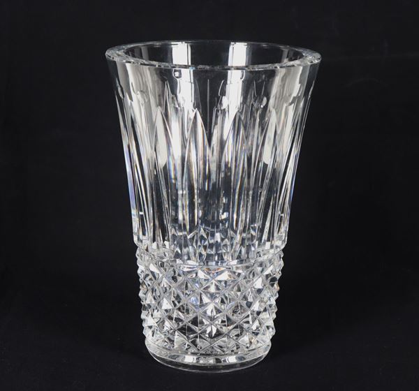 Trumpet vase in Saint Louis French diamond-point crystal, signed on the bottom