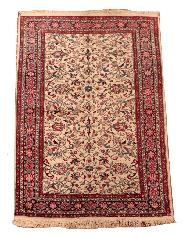 Kashan Persian carpet with floral designs on a Havana background with red border, M 2.00 x 1.23
