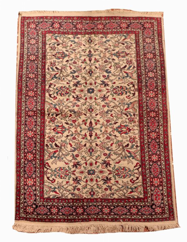 Kashan Persian carpet with floral designs on a Havana background with red border, M 2.00 x 1.23