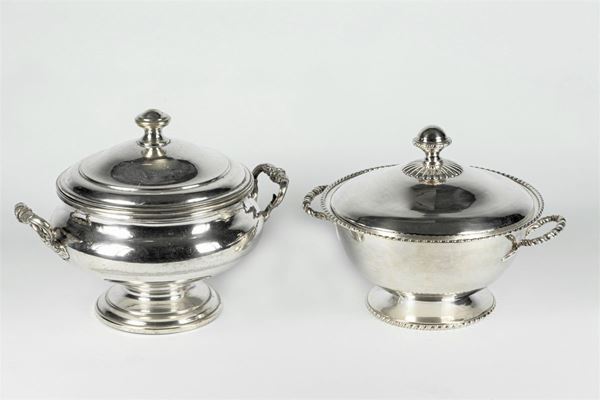Two tureens in silver metal