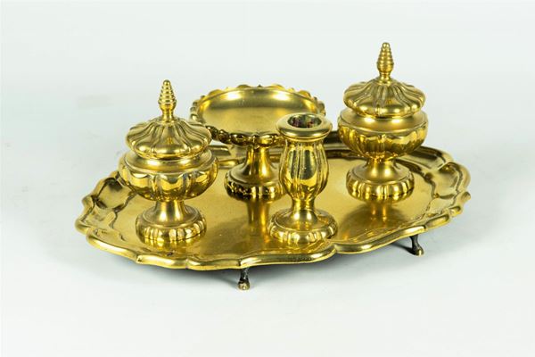 Writing desk set in golden metal