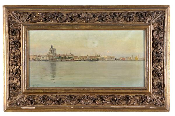 Vincenzo Caprile - Firmato. “Veduta di Venezia”, dipinto ad olio su tela