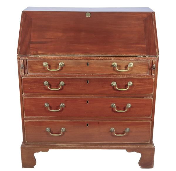 Antique English Victorian flap in solid mahogany, with dropper forming a desk, four drawers underneath and catel legs