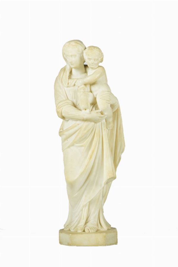 Scultura in marmo di alabastro &quot;Madonna con Bambino&quot;