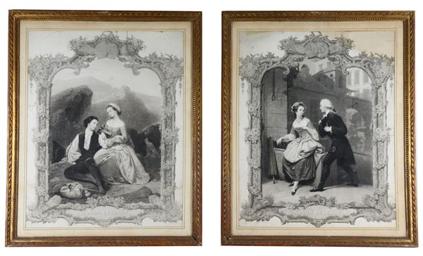 Coppia di stampe francesi "Scene della Manon Lescaut"